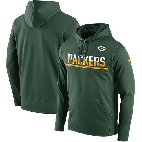 Men's Green Bay Packers Nike Green Sideline Circuit Pullover Performance Hoodie - Click Image to Close
